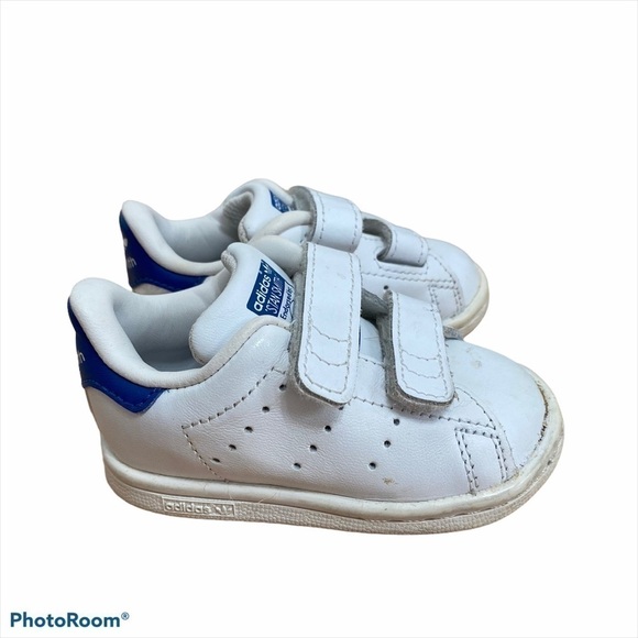 Adidas Stan Smith Sneakers Baby Sz 4 White Blue - Picture 1 of 8